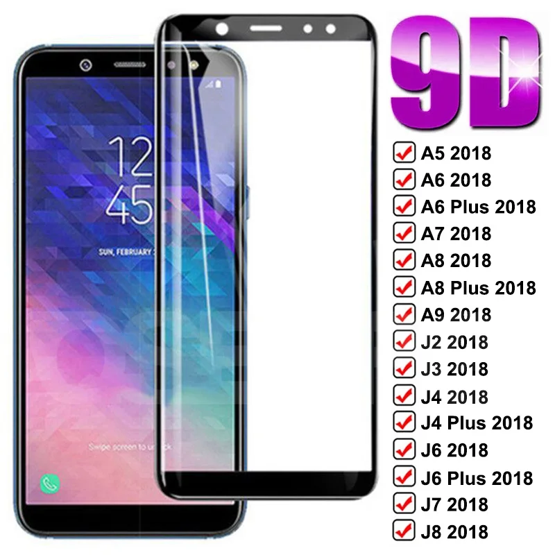 9D Защитное стекло для Samsung Galaxy A6 A8 J4 J6 Plus 2018 закаленное A5 A7 A9 J2 J3 J7 J8 A10 A30 A50 A70