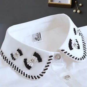 Женский накладной воротник с бусинами, черный съемный воротник, рубашка с фальшивым воротником, 2020