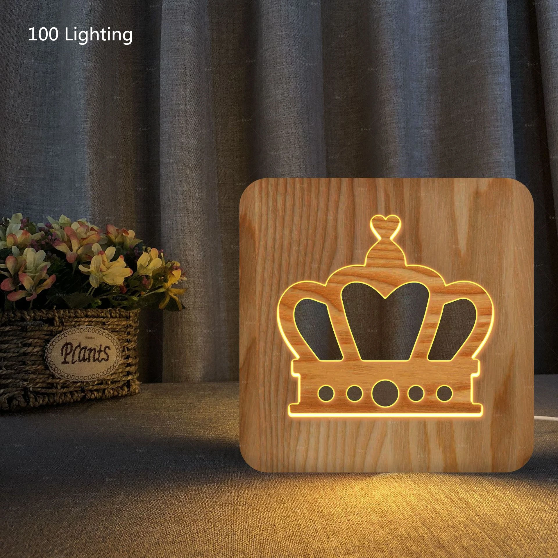 

USB Plug Modern Wood Crown Night Light Warm light Sleep Night lamp Bedroom Bedside Atmosphere Lighting Square Table lighting