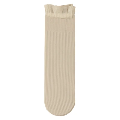 nude color Новые кружевные гофрированные однотонные женские носки Модные Осенние эластичные цветные носки в Вертикальную Полоску удобные ворсовые Носки - Цвет: nude color