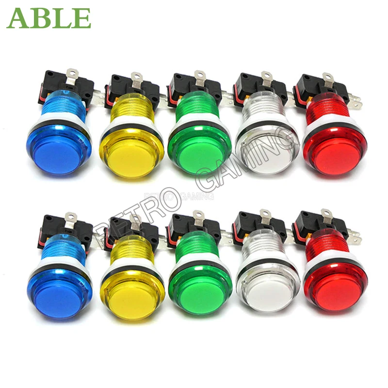 12pcs Arcade LED Button Snap 28mm translucent plated Miro Switch push Buttons Lighting for DIY Raspberry pi MAME PC Pandora Game | Спорт и