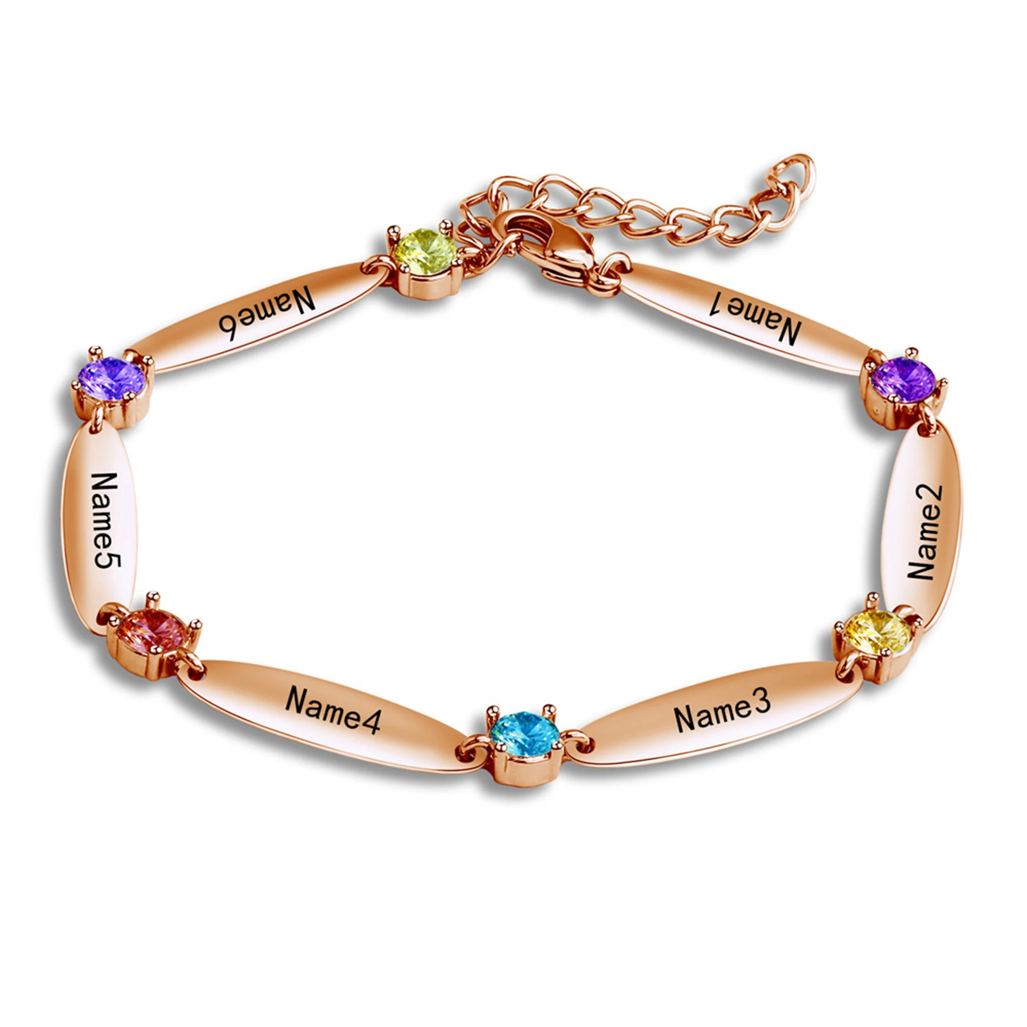 

Personalized Engraved Six Name Bracelet With Six Birthstones Custom Adjustable Chain Bracelets For Women Charm Jewelry Gifts