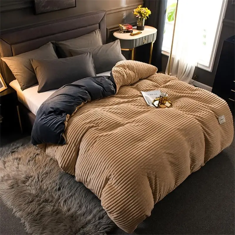 

Home Textile 1pcs Solid Coffee Color Flannel Quilt cover Soft Warm Coral Fleece Blanket Winter Quilt cover Throw Mechanical Wash