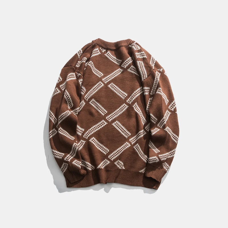 Мужской свитер в стиле ретро с узором виде Аргайл большой размер хип-хоп уличная