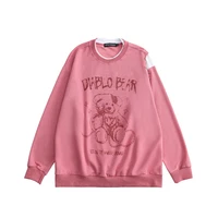 japanese harajuku streetwear pink crewneck sweatshirt for women and men oversized fake two piece pastel goth chain alt clothes