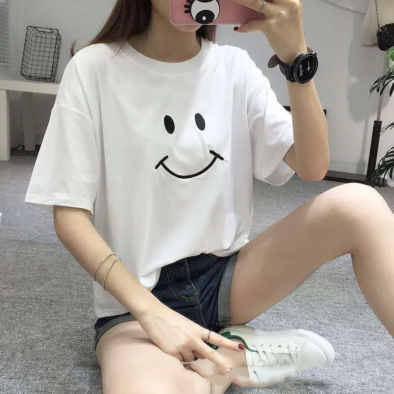 Летняя одежда 2020 новый стиль тренд свободные топы с рукавом до локтя большой