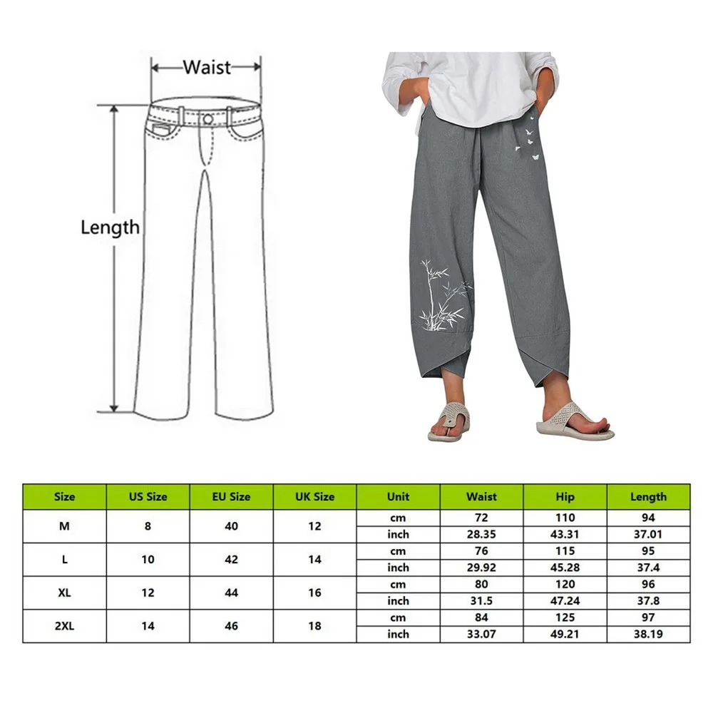

Women Casual Harem Pants Solid Color Cotton Linen Wide Leg Trousers Summer Elastic Waist Plus Size Loose Comfortable Trousers
