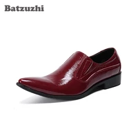 batzuzhi formal business leather dress shoes pointed toe slip on oxford shoes for men wine red wedding shoes men big sizes us12