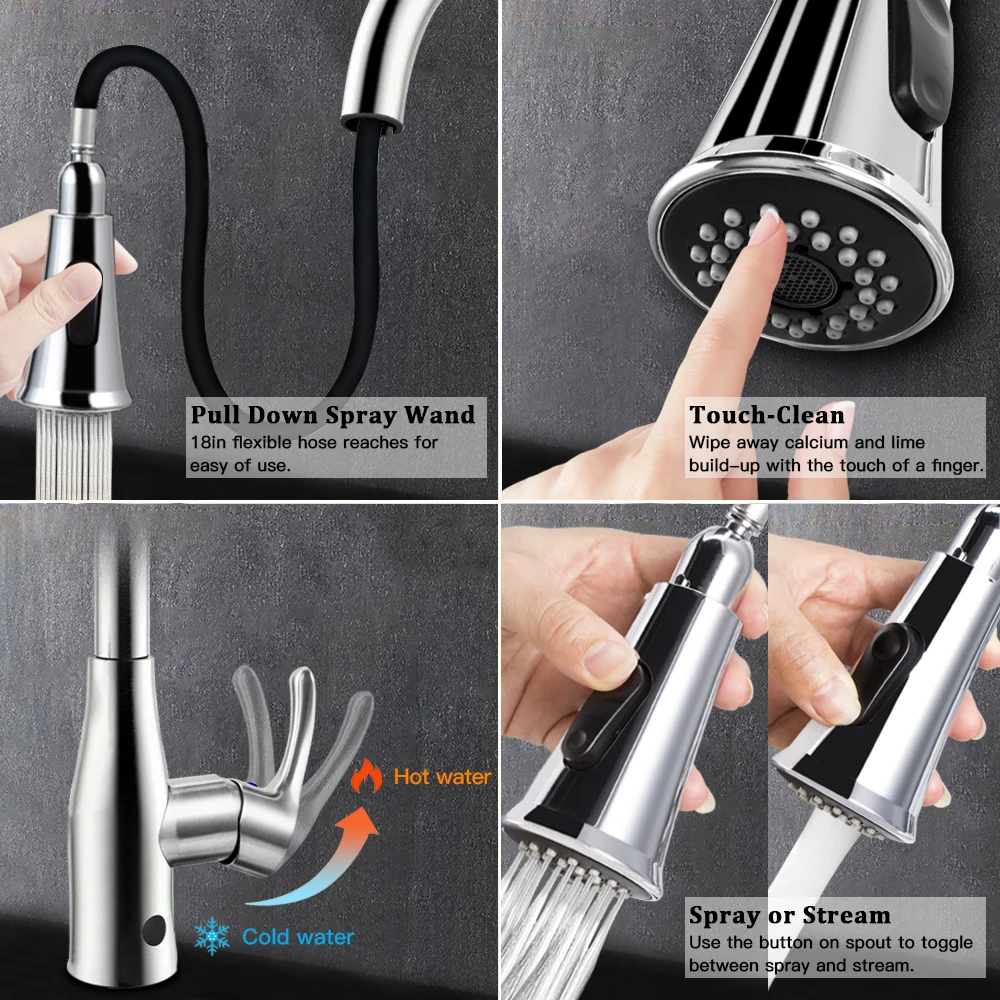 Классический кухонный кран из нержавеющей стали хромированный Поворотный