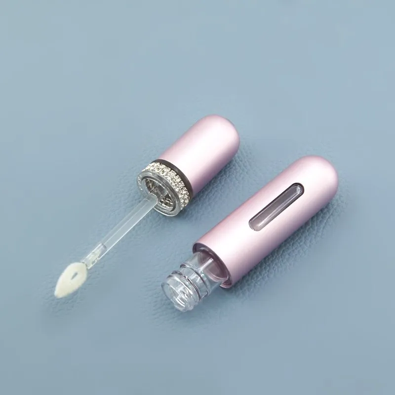 

1PC 5ml Aluminum Matt Purple Silver Hollow Round Tube Plastic Lip Glaze Lip Gloss Cosmetic Packaging Container