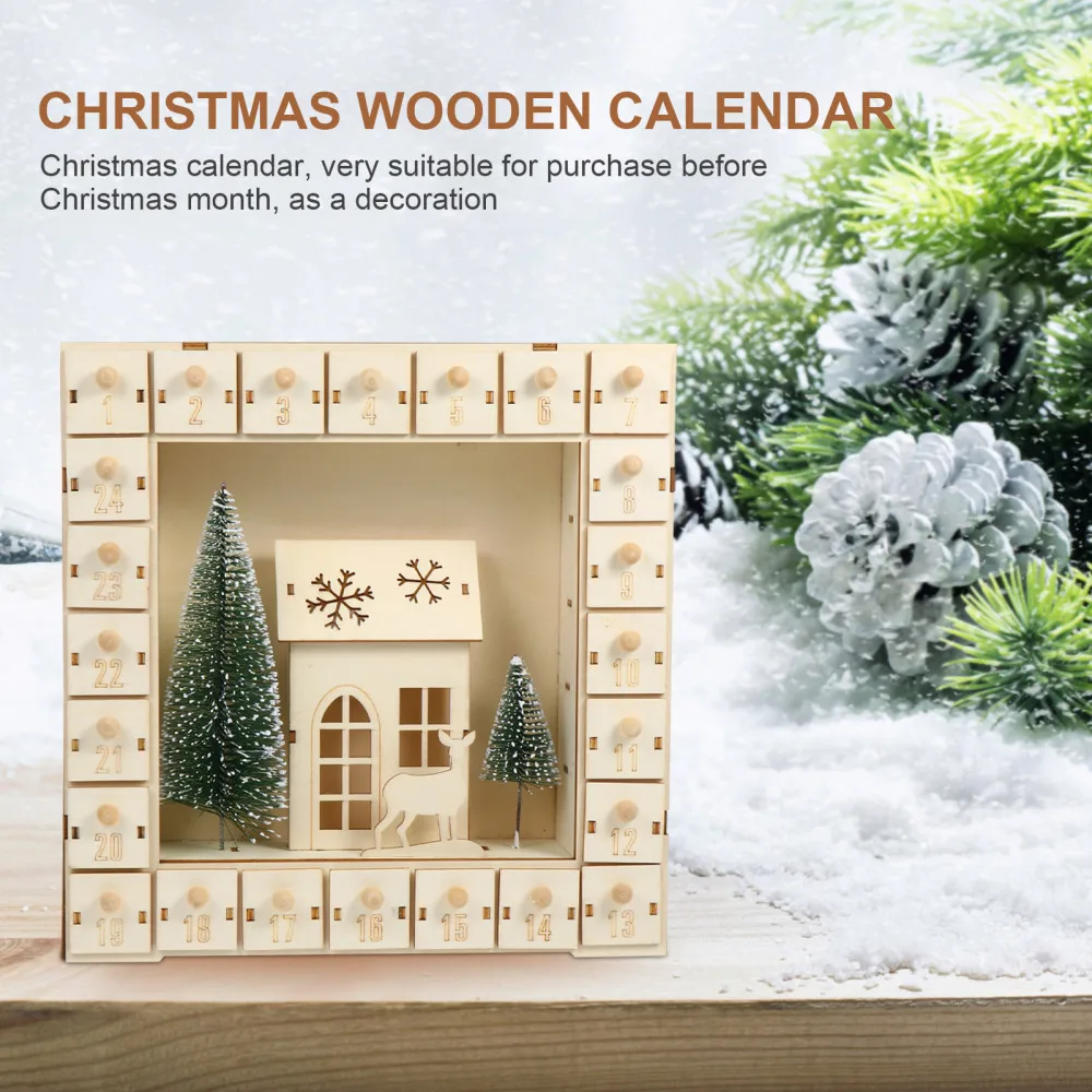 

1Pc Christmas Calendar Adornment Wooden Calendar Gift Festival Ornament (Khaki)