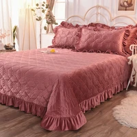 winter crystal velvet quilted thick bed cover bedspread with ruffle on the bed soft warm and comfortable super king queen single
