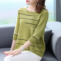 ice silk thin long sleeved short top womens loose large size womens t shirt spring autumn new knitted bottoming shirt