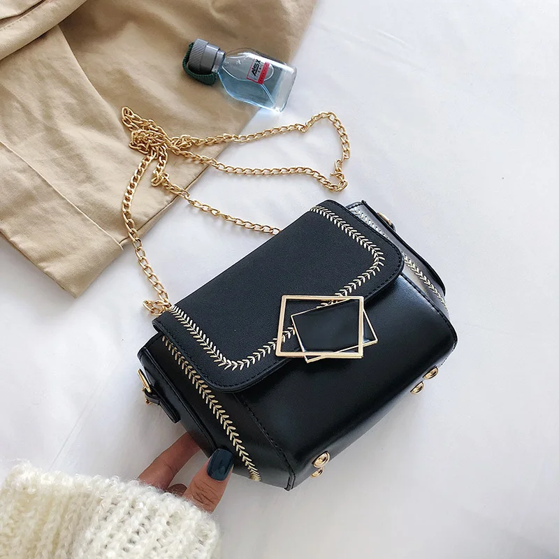 

Embroidery PU Leather Shoulder Bags for Women 2020 Quality Luxury Crossbody Simple Bag Female Small Chain Handbags and Purses