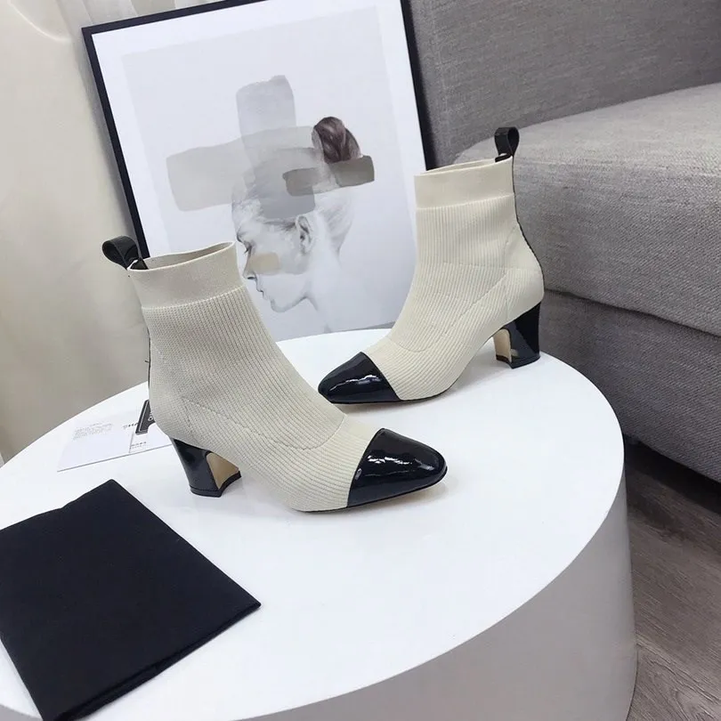 Kopen Echt Leer Mid Hak Vrouw Enkellaarsjes Puntschoen Stretch Stof Dames Schoenen Luxe Designer 2020 Nieuwe Zapatos De Mujer