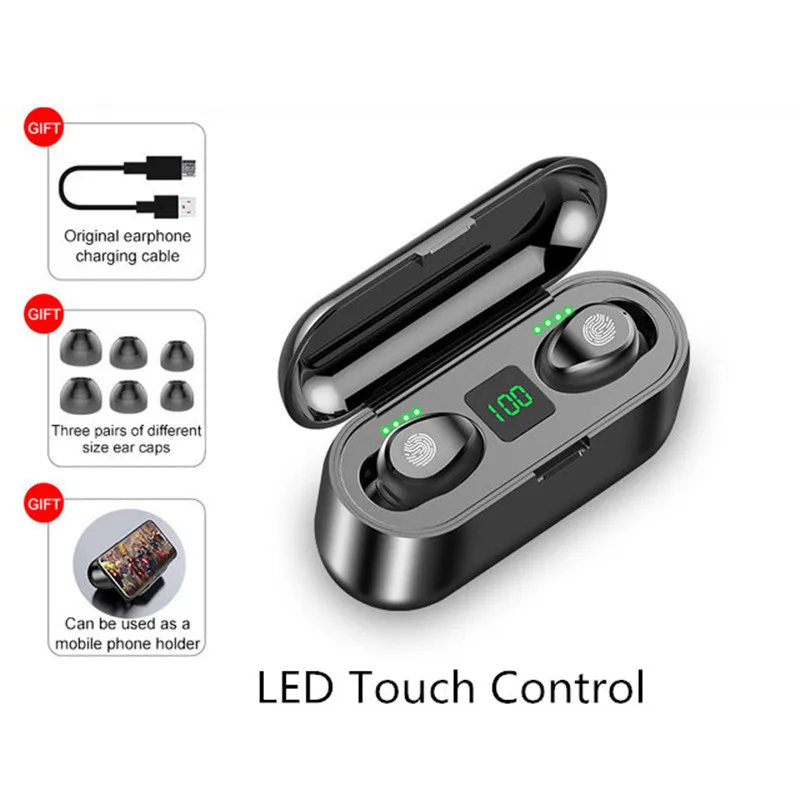 F9 TWS V5.0 беспроводные наушники Bluetooth Спортивная гарнитура светодиодный дисплей