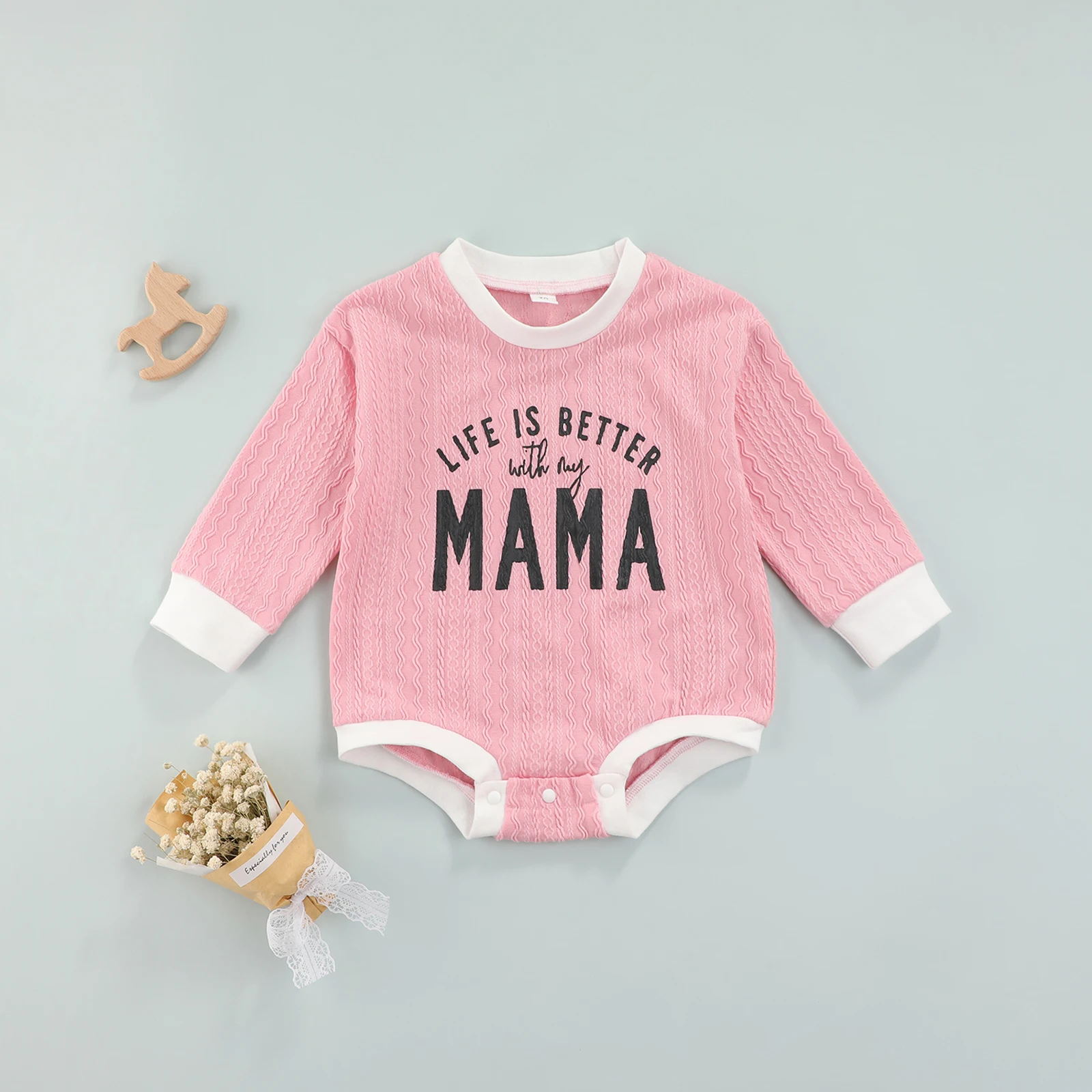 

0-24 Months Baby Romper, Kids Letter Print Round Neck Long Sleeve Bodysuit Playsuits for Spring Fall, Pink/coffee,