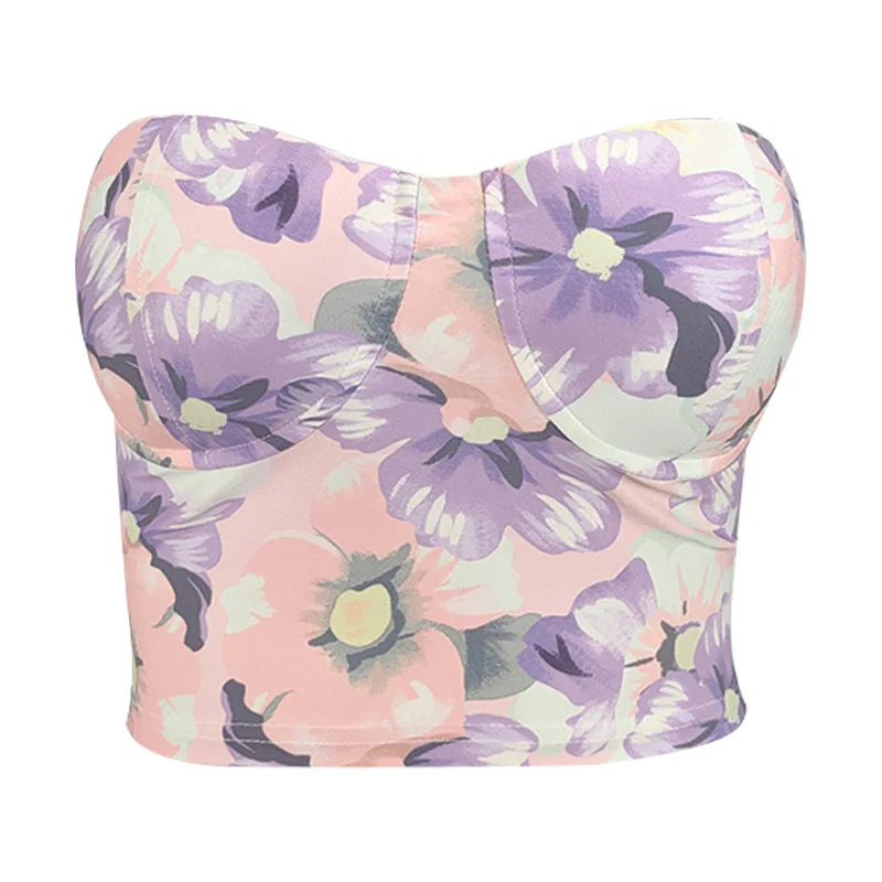 

2021 Spring/Summer Fashion Women's New Style Wrapped Chest Bare Navel Sexy Short Tube Top Printed Women's Vest