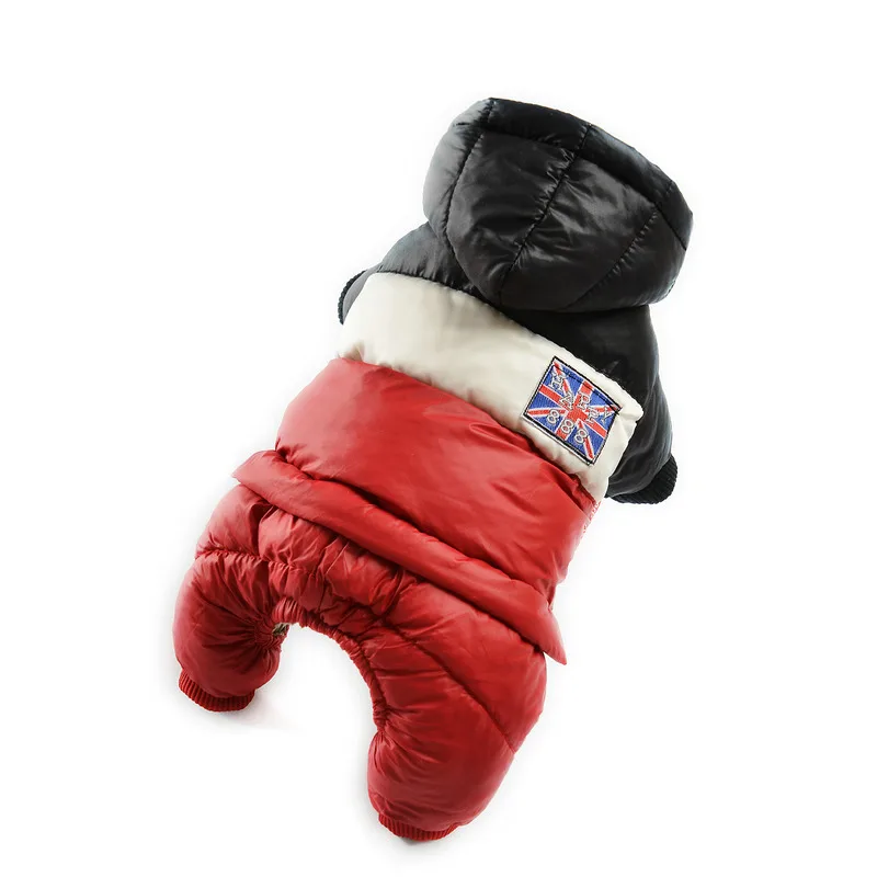 Winter Dog Clothes Thicken Warm Coat Jacket For Small Dogs Waterproof Chihuahua Yorkie Clothing Overalls Pet Jumpsuits Hoodies - Цвет: Black Red