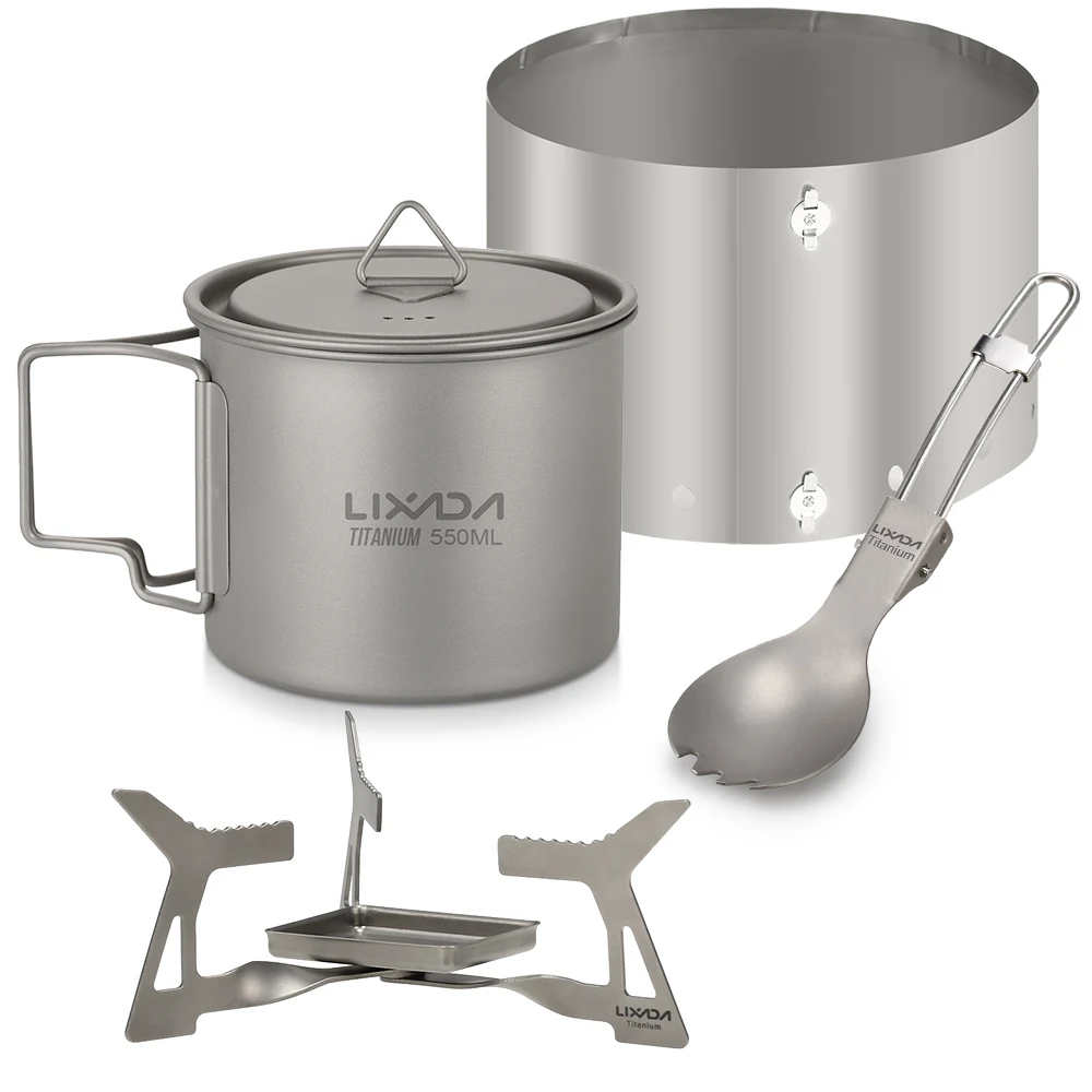 Lixada 4 шт. набор титановой посуды для кемпинга с чашкой воды 550 мл Складная
