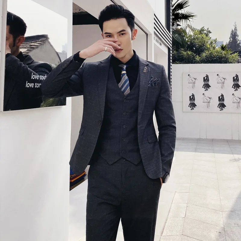 

Three piece business casual bridegroom's dress men's suit