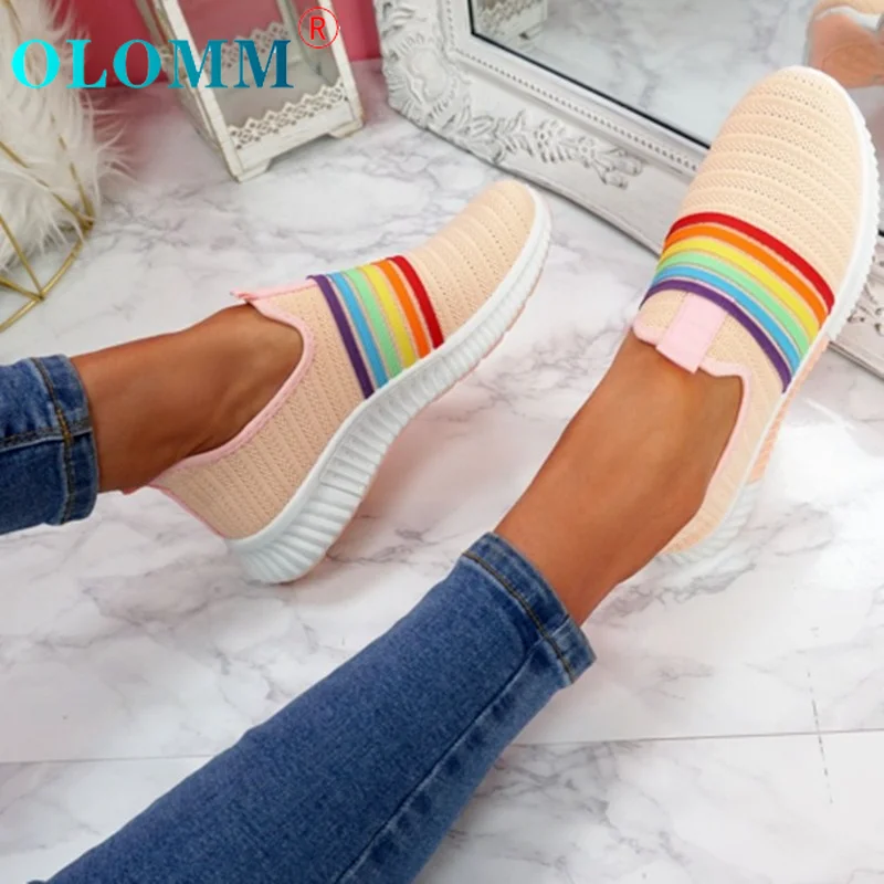 

2021 New Fashion Women's Sports Shoes Rainbow Color Handmade Mesh Vulcanized Casual Shoes Summer Casual Comfortable Women's Shoe