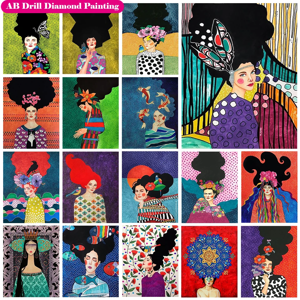 

Zipper Bag Cartoon Girl AB Diamond Painting Kits Abstract Character Diamond Embroidery Flower Diamond Mosaic Artist Home Decor