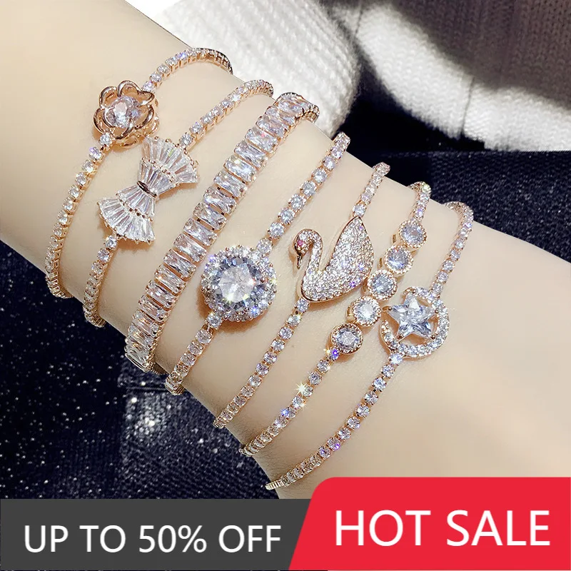 

Adjustable Bracelet Fashion Zircon Crystal Bracelet Female Temperament Student Hand Jewelry Charm Bracelet