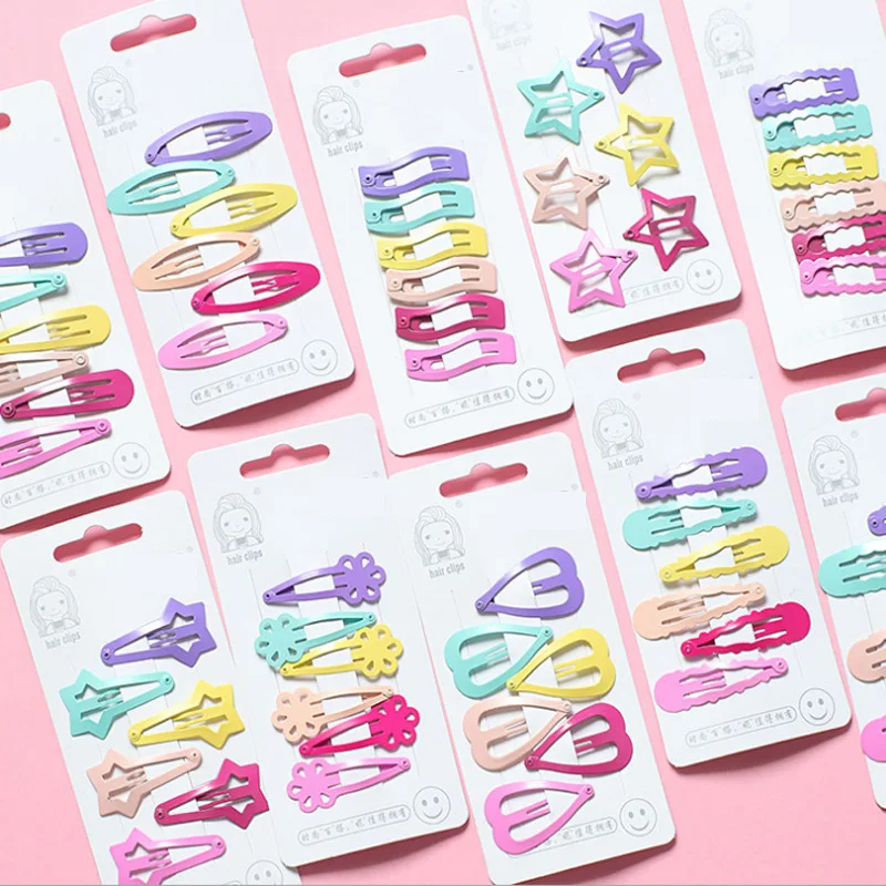 6PCS New Lovely Cartoon Heart Type Metal Candy Color Girls Hairpins Hair Clip Kids Headwear Children Accessories Baby BB Clips | Детская