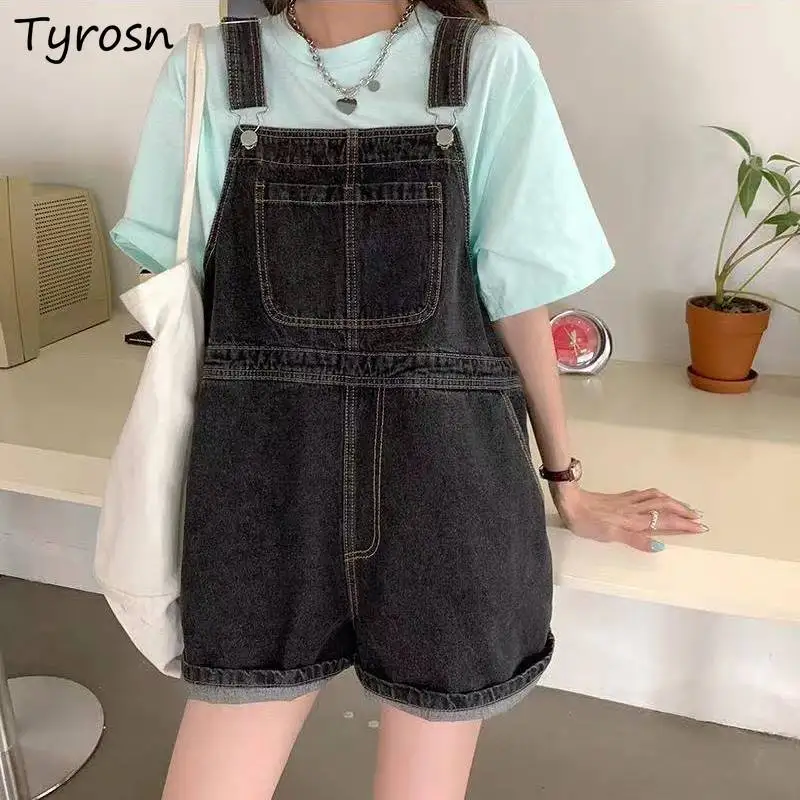 Комбинезоны женские свободные джинсовые на подтяжках однотонные модные брюки с