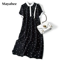 contrasting polka dot polo silk short sleeved loose mid length dress 2021 spring and summer new