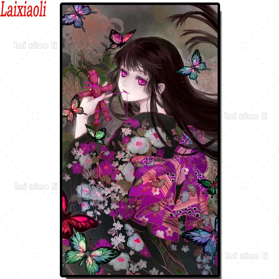 

5D square round stones full diamond embroidery anime girl butterfly crystal diamond painting mosaic diy Kimono girl needlework