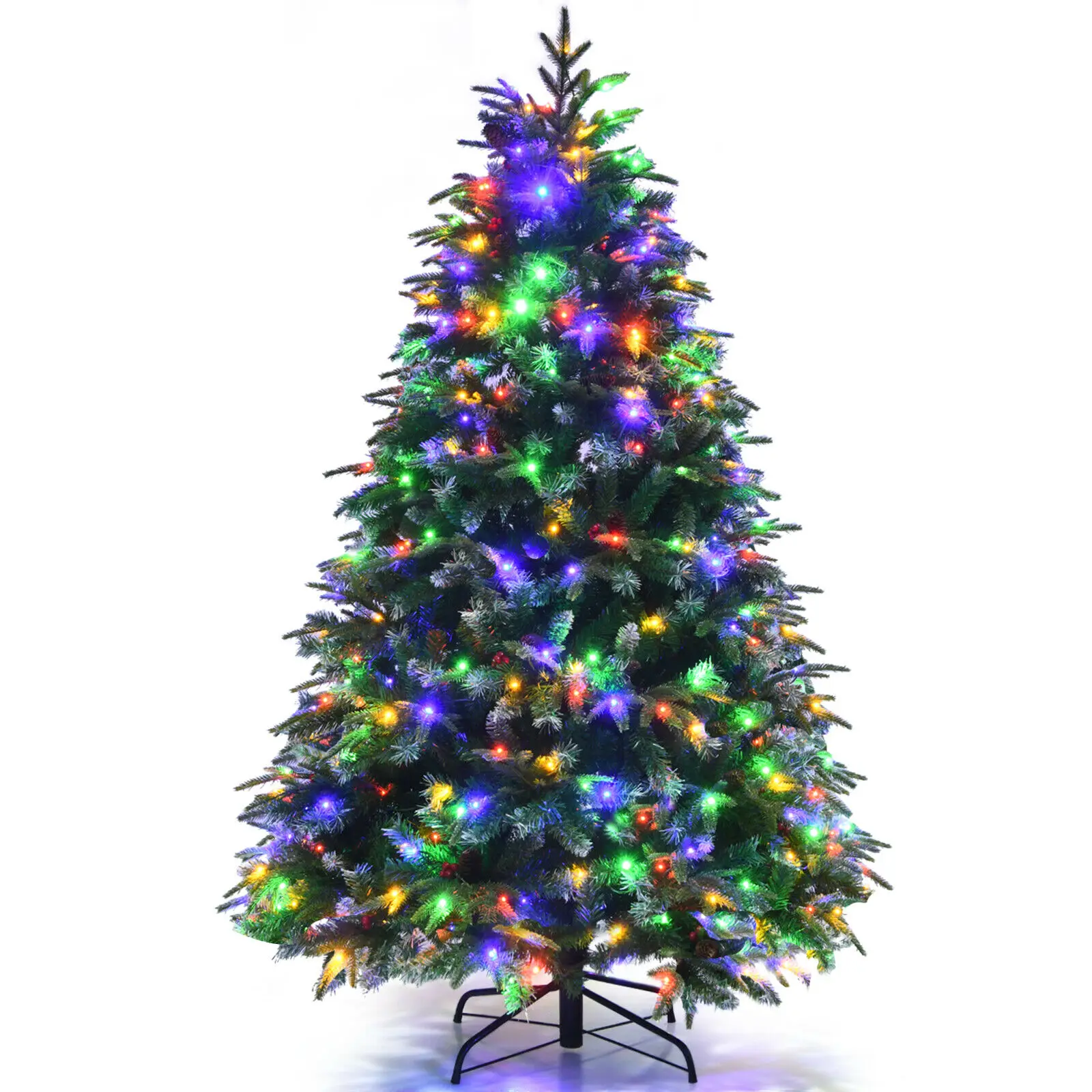 

5ft Pre-Lit Snowy Christmas Hinged Tree 11 Flash Modes w/ 250 Multi-Color Lights CM23600US