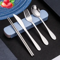 4 pcs stainless steel tableware reusable camping travel dinnerware spoon knife fork chopsticks complete kitchen gadget sets