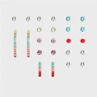 new korean 12pcsset coloful zircon earrings set for women girls rainbow crystal stud earrings geometric flower jewelry punk
