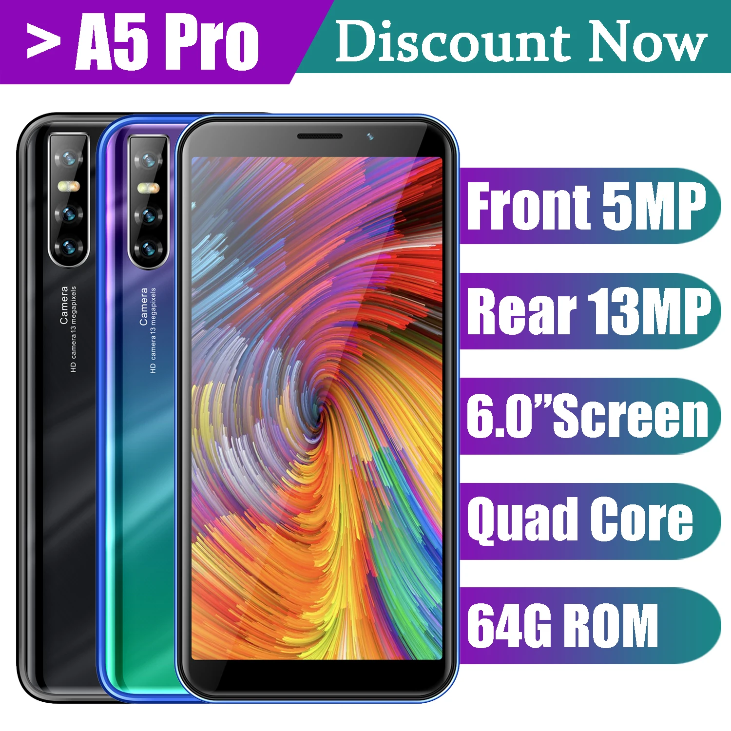 Смартфон A5 Pro Android 4 + 64 ГБ четырехъядерный процессор 6 0 дюйма 5 Мп 13 МП | Мобильные