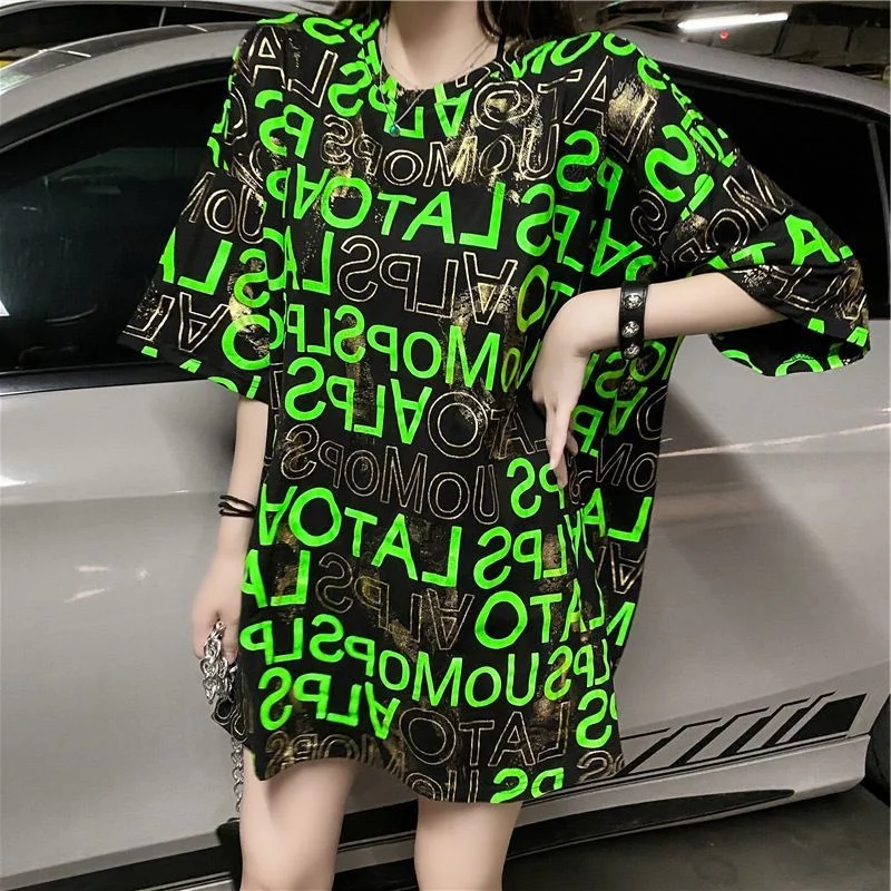 

2021 summer new fat mm large women's loose foreign style short sleeve T-shirt ins chaochaochaohuo top 150KG