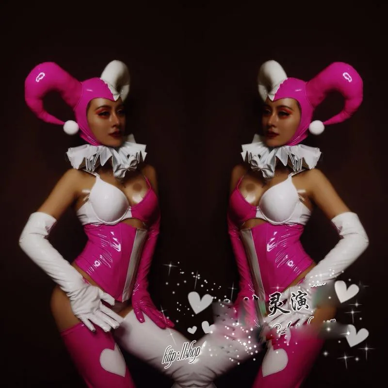 Сексуальная одежда для бара gogo розовый костюм сцены клоуна Хэллоуин парка