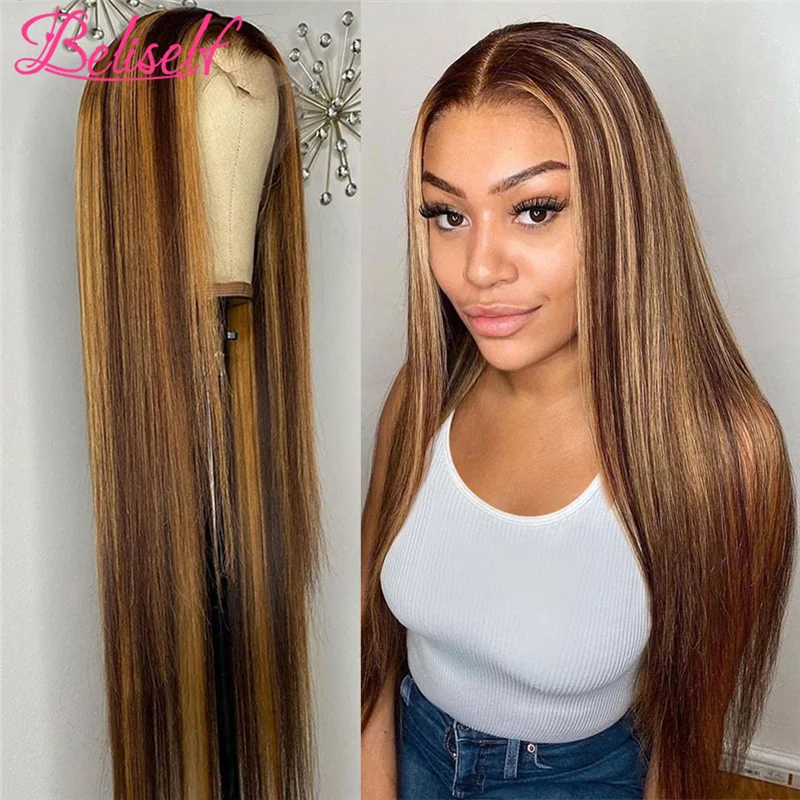 

Highlight Wig Human Hair 30 inch #4/27 13x4 Straight Lace Front Wig Pre Plucked Natural Hairline For Black Woman Beliself