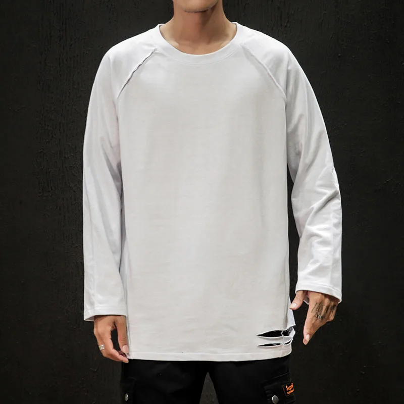 Белая Повседневная футболка с длинными рукавами большой размер Модный пуловер