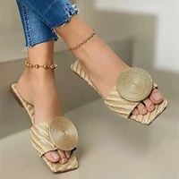 2022 new woman summer flat sandals plus size round buckle solid flats female casual slippers ladies women fashion beach shoes