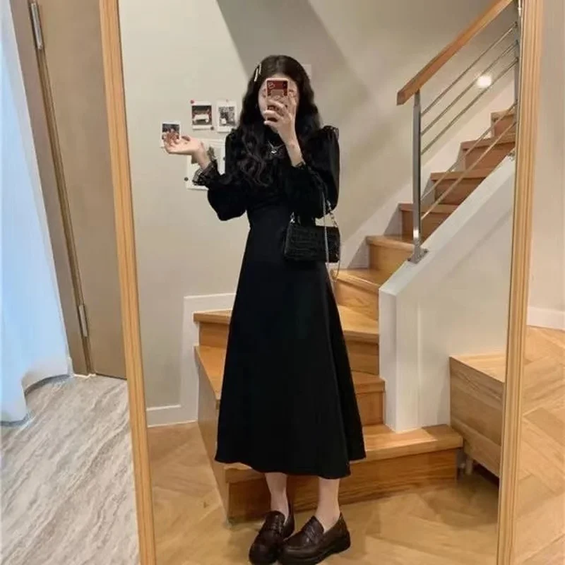 

French Lace Vintage Dress Women Fashion Puffer Sleeve Elegant One Piece Dress Korean 2021 Spring High Street Slim Midi Dress Y2k
