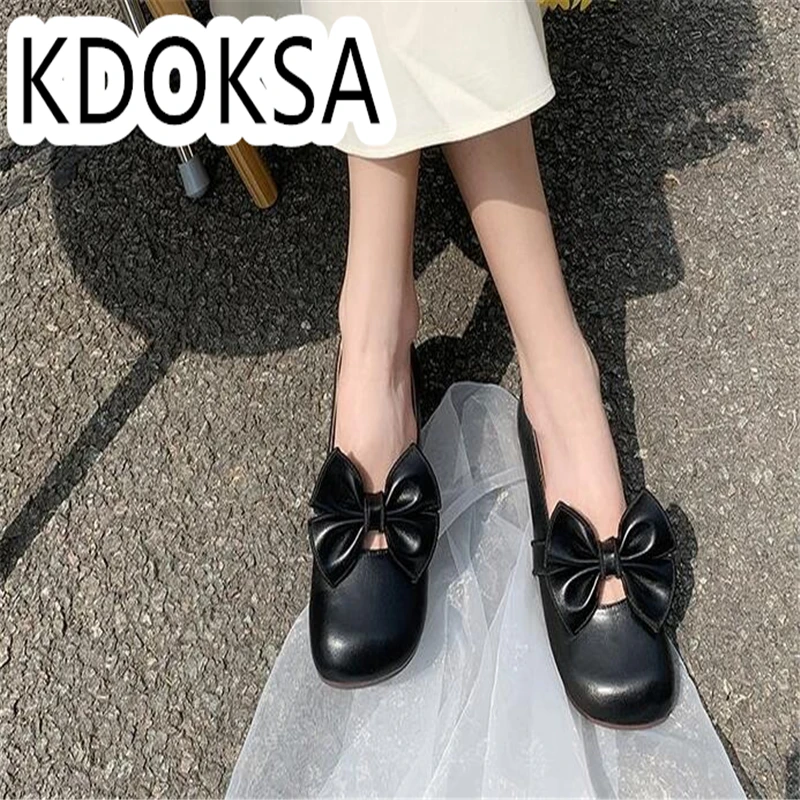 

Spring 2021 New Soft Leather Single Shoes For Women With Flat Bottom Matching Vintage Fairy Grandma Shoes With Bow Soft Sole
