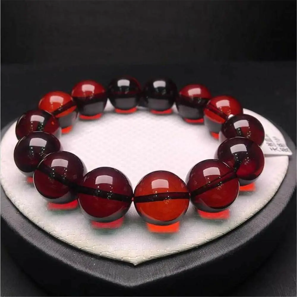 

Certificate 16mm Natural Amber Blood Red Bracelet For Woman Man Reiki Stone Round Beads Gemstone Jewelry AAAAA Drop Shipping