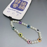blue eye beads phone chains straps glass devil eye acrylic imitation pearl mobile phone lanyard bracelet accessories