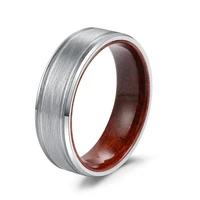 poya tungsten ring for men beveled edges brushed top wedding engagement band inlay rosewood liner