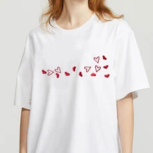 Women Clothes Lady Tees Graphic Printed Love Heart Sweet Valentine Cute 90s Style Fashion Tops Female T Shirt Womens T-Shirt