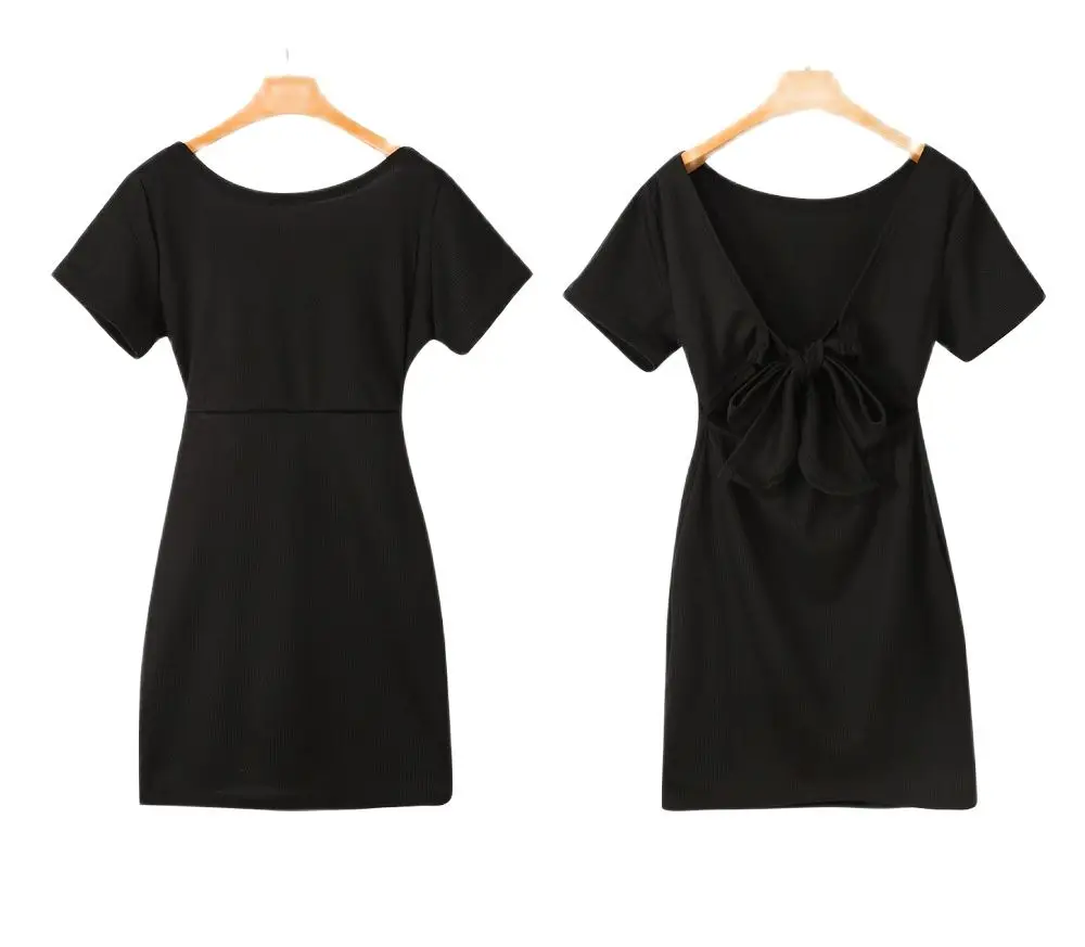 

2021 European And American EBay Summer Women's Sexy Round Neck Thread Slim Halter Hollow Knotted Dress