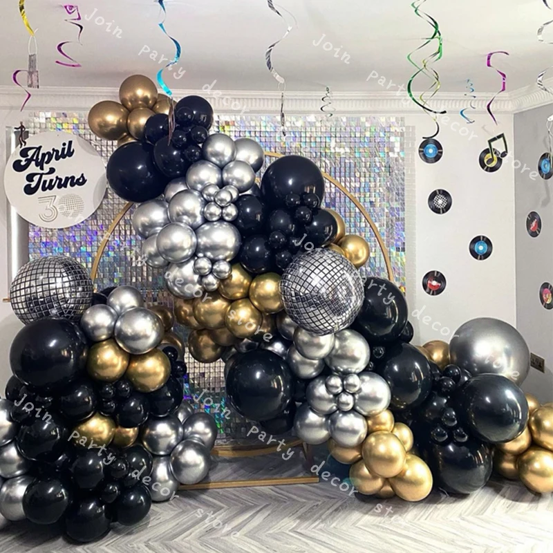

Globos Wedding Baby Shower Birthday Party Latex Black Silver Chrome DIY Balloons Garland Arch Kit 4D Disco Helium Decorations