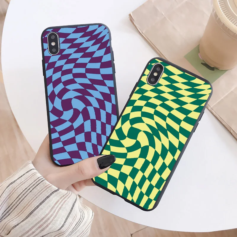 

Simple Twisted Pink Blue Green Grid Pattern Phone Case for IPhone 11 12 13 Pro X XS MAX XR 6s 7 8 SE 2 Plaid Scrub Soft Silicone